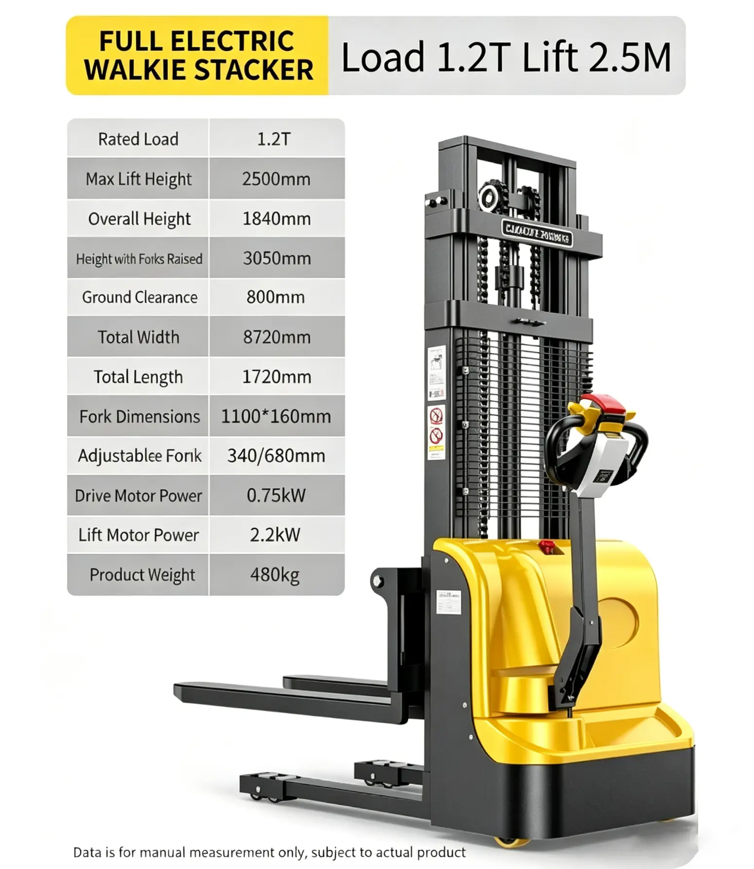 1.2T Iomlán Cruachadóir Walkie Leictreach